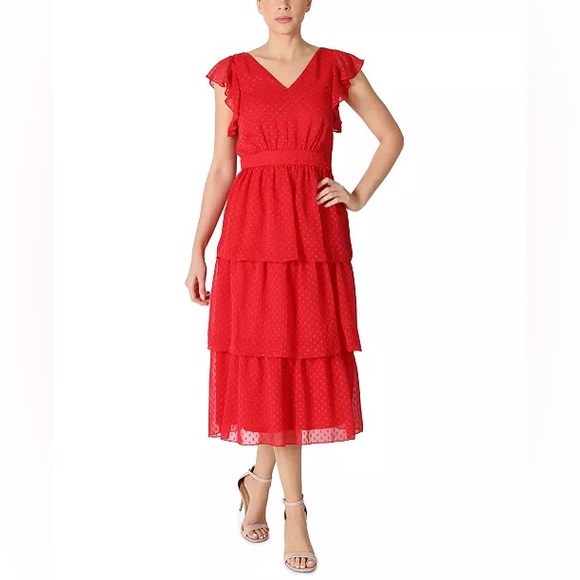 Julia Jordan Flutter-Sleeve Chiffon Midi Dress - Picture 1 of 10